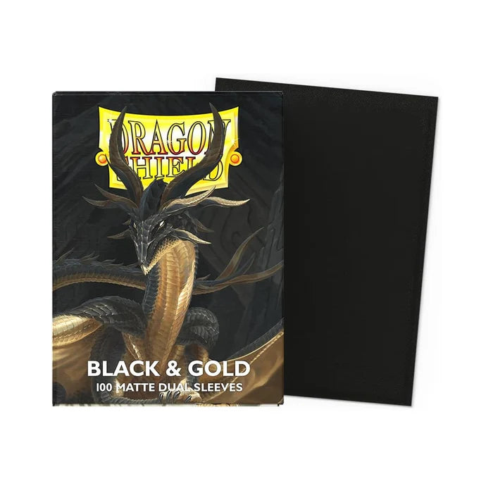 Dragon Shield Standard Size Card Sleeves - Matte Dual Black & Gold (100 Sleeves)