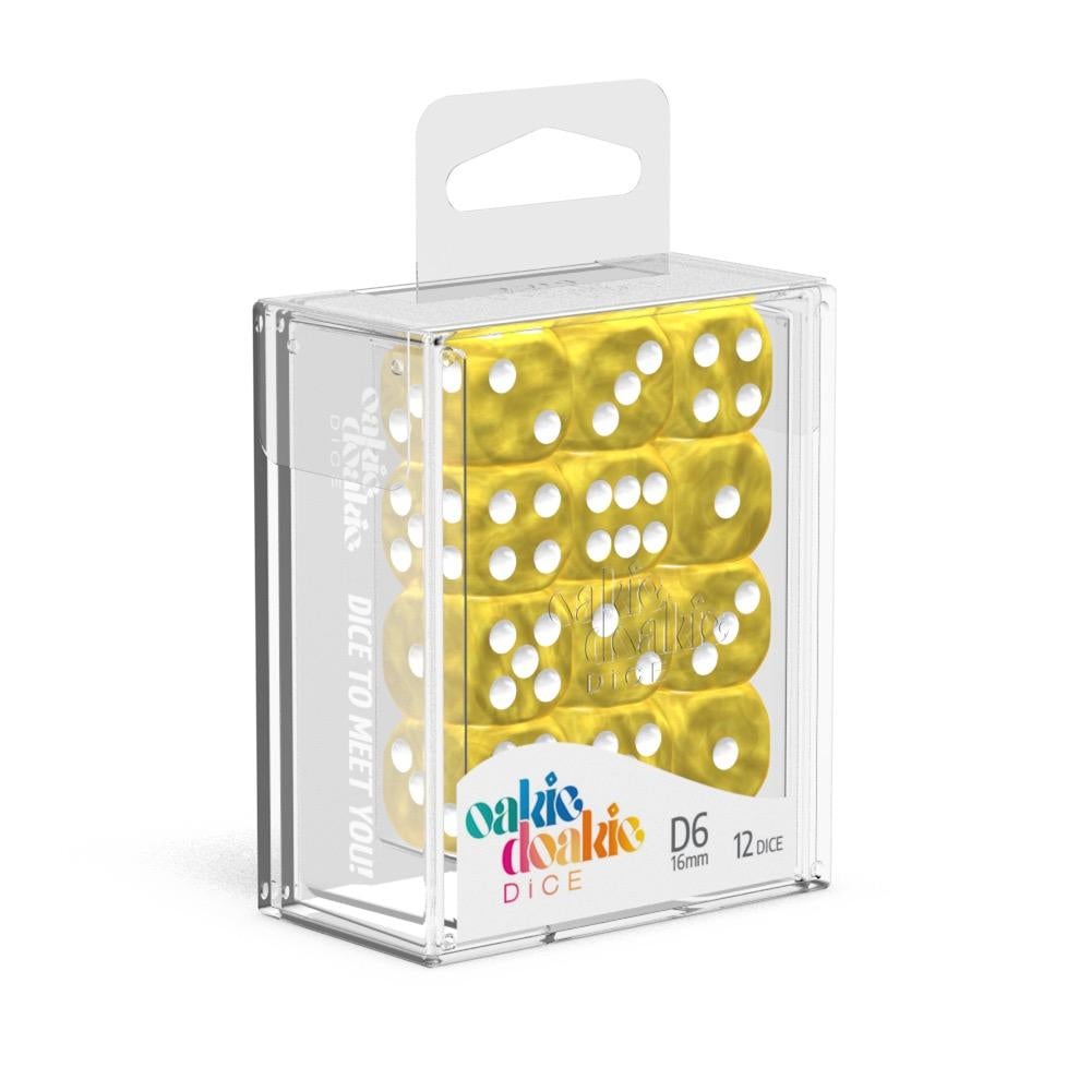Oakie Doakie Dice W6 Würfel 16 mm Marble - Gelb (12 Stück) - Divine Cards